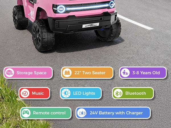Hikole XL 24V 2-Seater Ride On Truck for Big Kids – 4WD Electric Car w/ Remote, Lights, Music & Storage,Christmas Gifts for Kids 2025