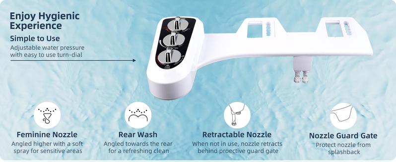 Hibbent Toilet Seat Bidet with Self Cleaning Dual Nozzle, Hot and Cold Water Spray Non-Electric Mechanical Bidet Toilet Attachment for Rear or Female Washing, Black Hibbent Toilet Seat Bidet with Self Cleaning Dual Nozzle, Hot and Cold Water Spray Non-Electric Mechanical Bidet Toilet Attachment for Rear or Female Washing, Black