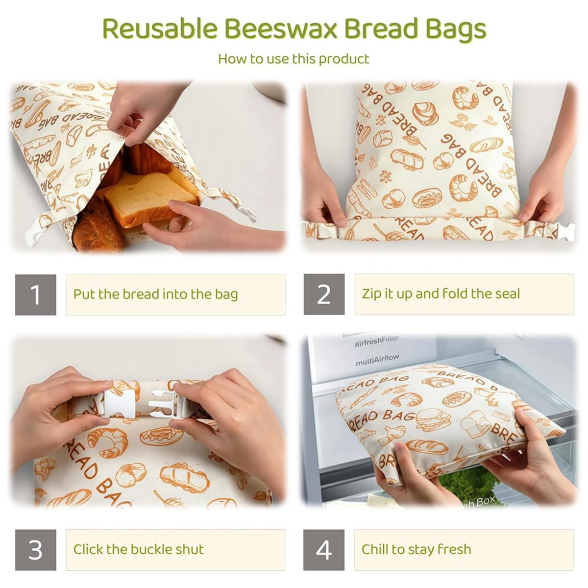 Reusable Beeswax Bread Bags - Large 17x13 Inch for Sourdough & Homemade Bread Storage, Beeswax Preservation, Food Storage Bags, Snack Bags, Heavy Duty Food Bags for Travel, Easy to Clean & Daily Use, Washable, Ideal for Home Baking