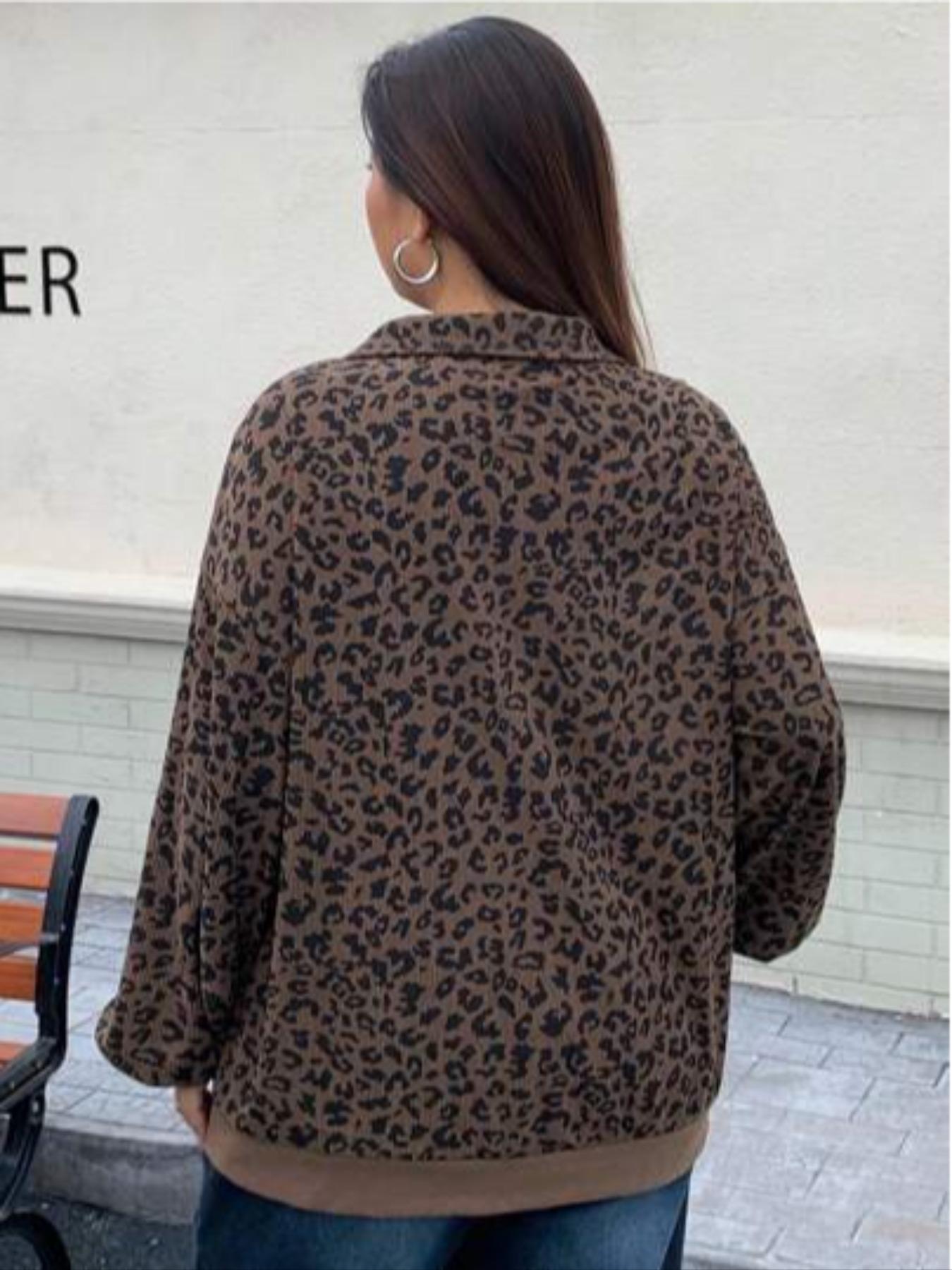 Women’s Plus-Size Fashion Leopard Print Zip-Up Long Sleeve Loose Fit Hoodie, Stylish Casual Winter Sweatshirt for Everyday Wear, Womenswear