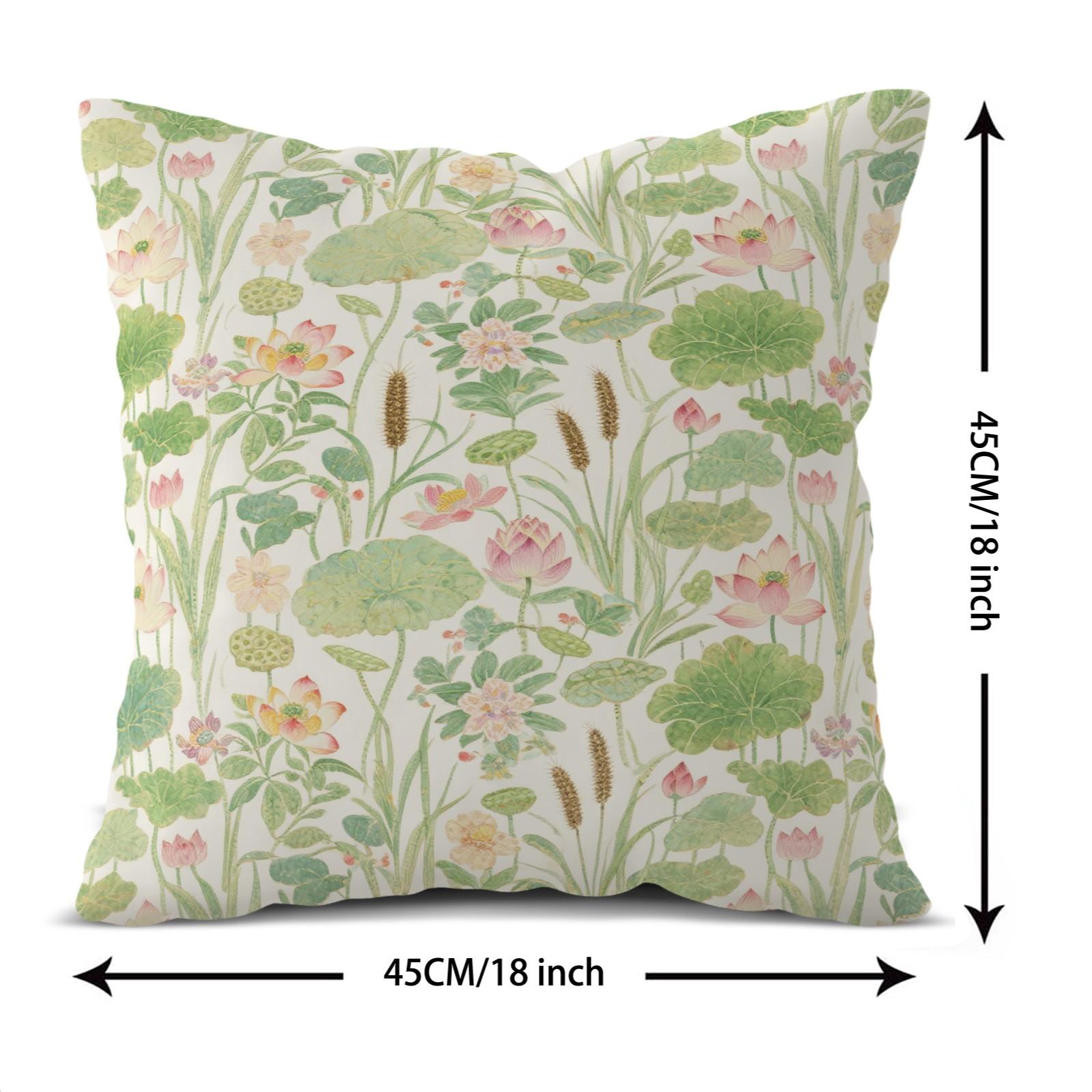 1 Piece Watercolor Lotus Pond Throw Pillow, HD Digital Printed Decorative Cushion, Aesthetic Boho Accent Pillow with Zipper Closure for Sofa Couch Bed Living Room Home Decor