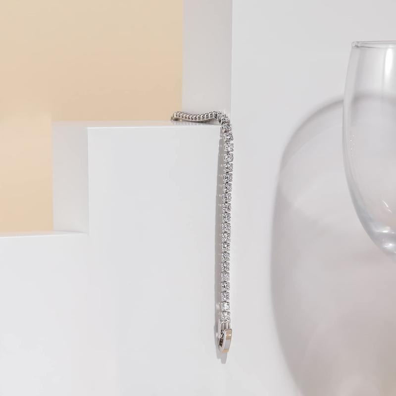 EAMTI 3mm Cubic Zirconia Classic Tennis Bracelet Silver Round Charm CZ Bracelets for Women