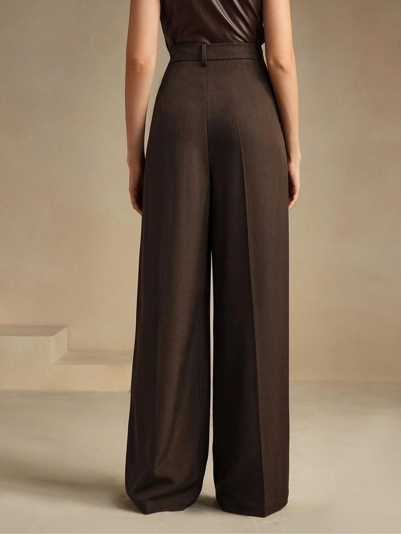 Women's Solid Color Wide Leg Pants, Elegant Fashion Casual Trousers for Work Office Business, Ladies Bottoms for All Seasons