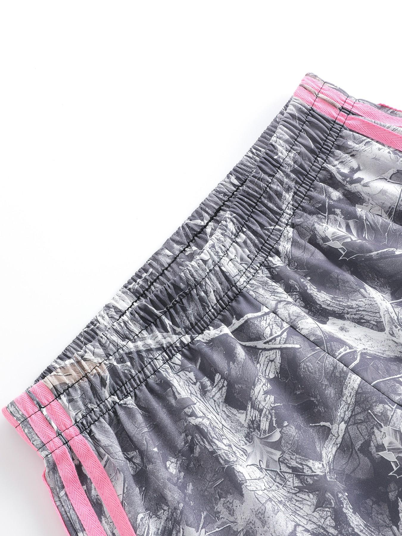 Women's Summer Fashion Casual Shorts, Full Camo Print Multi-Color Options, Stylish Side Stripes, Loose-Fitting Elastic Waist Pants