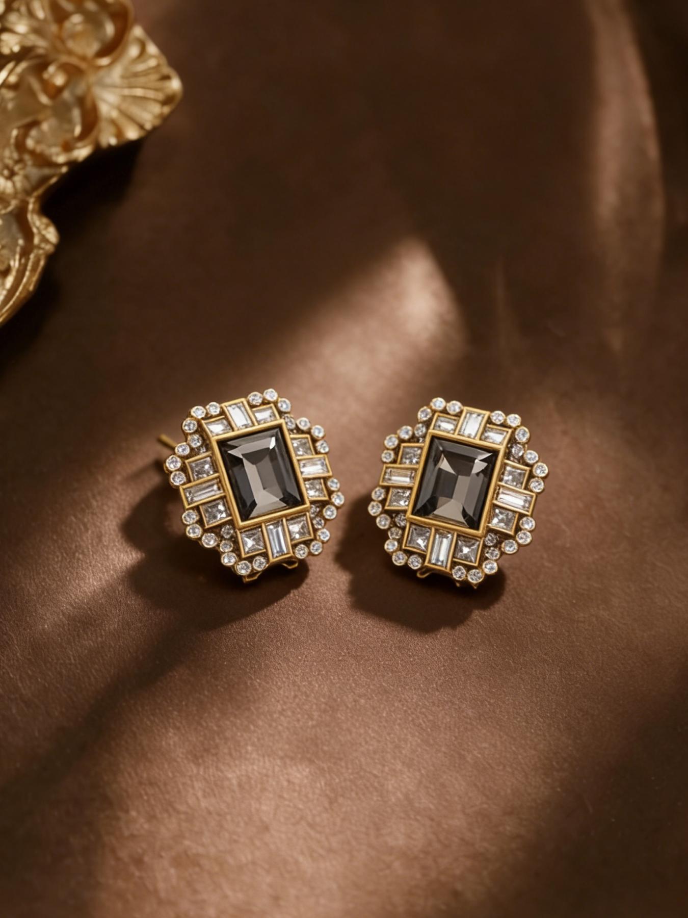 1 pair of retro light luxury black diamond square studded earrings, suitable for daily commuting, vacation and dating, and also a surprising and exquisite small gift.