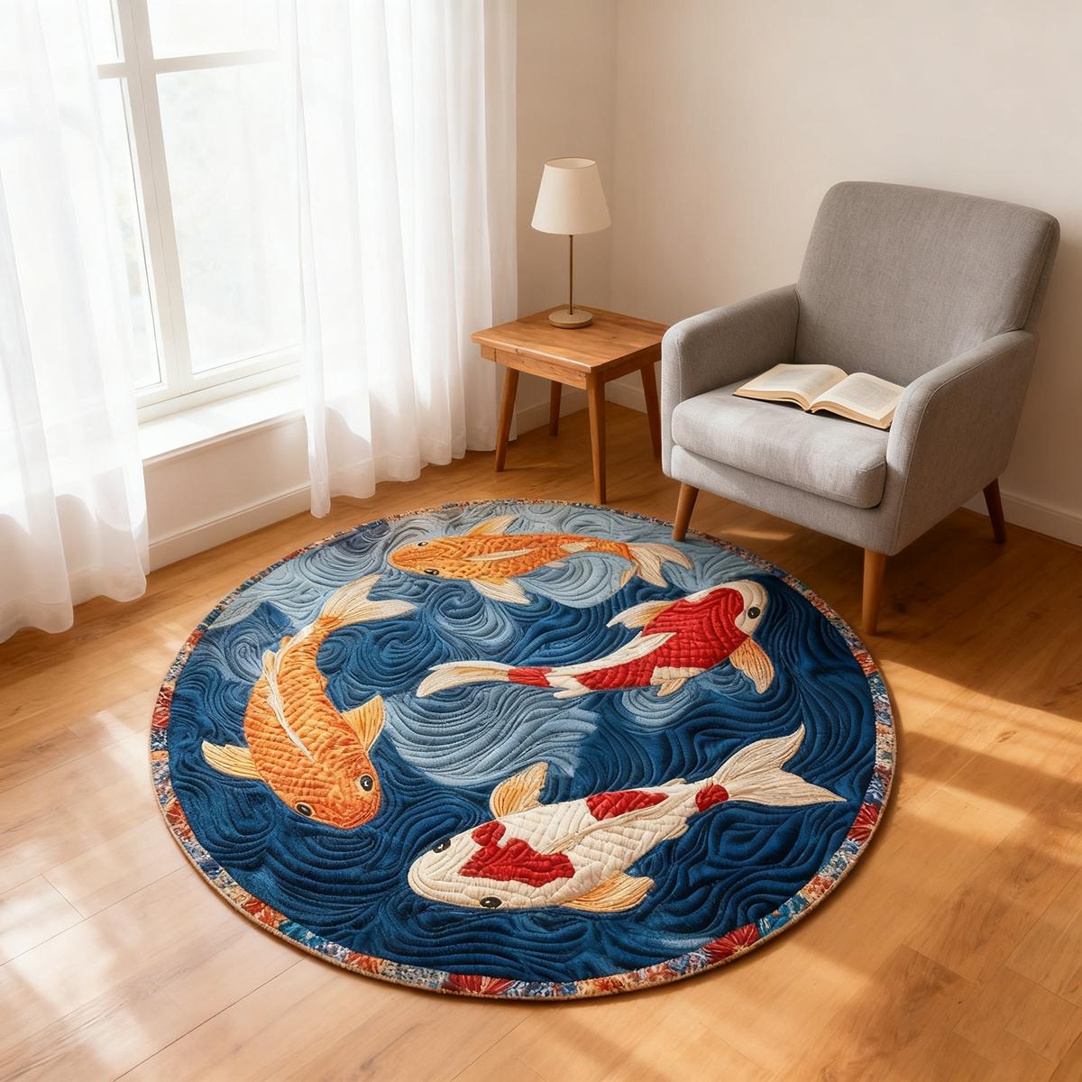 New Oriental Koi Fish Round Carpet, Artistic Home Decor Rug, Decorative Rug Mat, Multi-Size Floor Mat for Living Room Bedroom Dining Room, Holiday Gift Choice