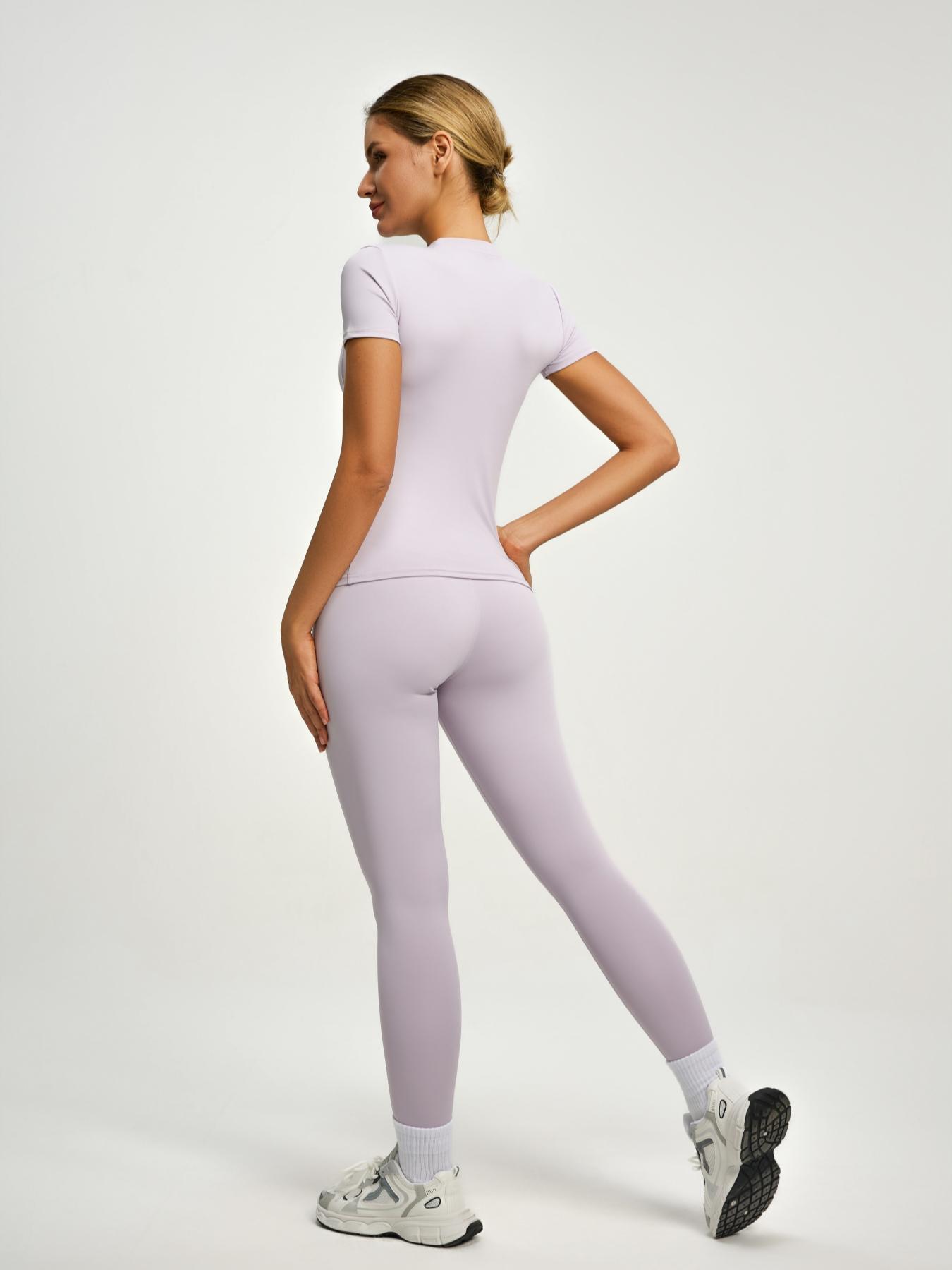 Women's Short Sleeve Yoga Set, High Waist Leggings & Tight Top Two-Piece, Gym Yoga Outfit, Ideal for Fitness, Running, Gym Workouts