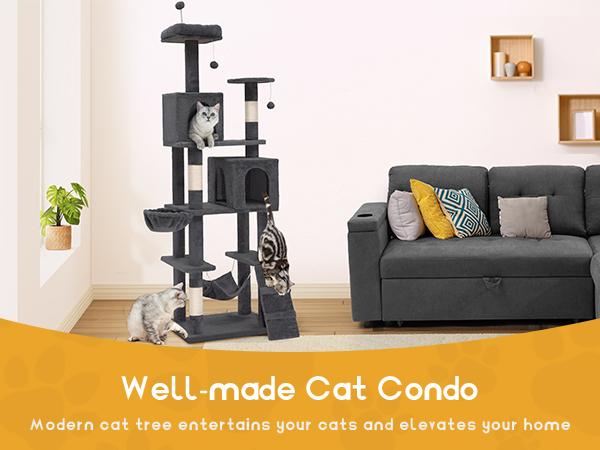DWVO 75in Cat Tree Tower for Indoor Cats, Multi-Level Cat Furniture with Scratching Posts, Cat Caves, Padded Perch, Cozy Hammock, Ladder, and Plush Balls for Kittens, Pet Play House DWVO 75in Cat Tree Tower for Indoor Cats, Multi-Level Cat Furniture with Scratching Posts, Cat Caves, Padded Perch, Cozy Hammock, Ladder, and Plush Balls for Kittens, Pet Play House