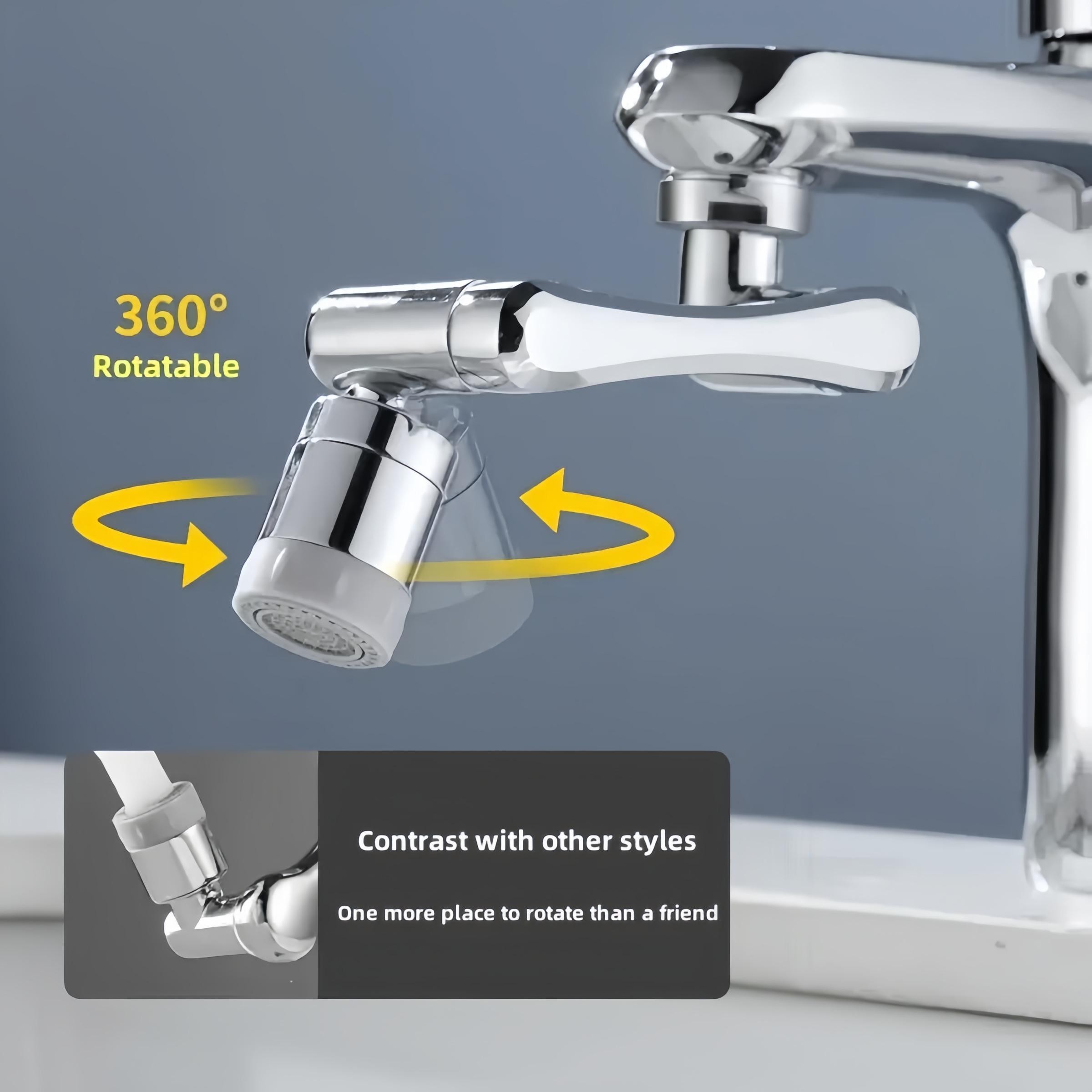Stainless Steel Mechanical Arm Faucet, Rotating Nozzle, Multi-Function Adapter, Splash Guard for Toilet and Sink, 1 Piece