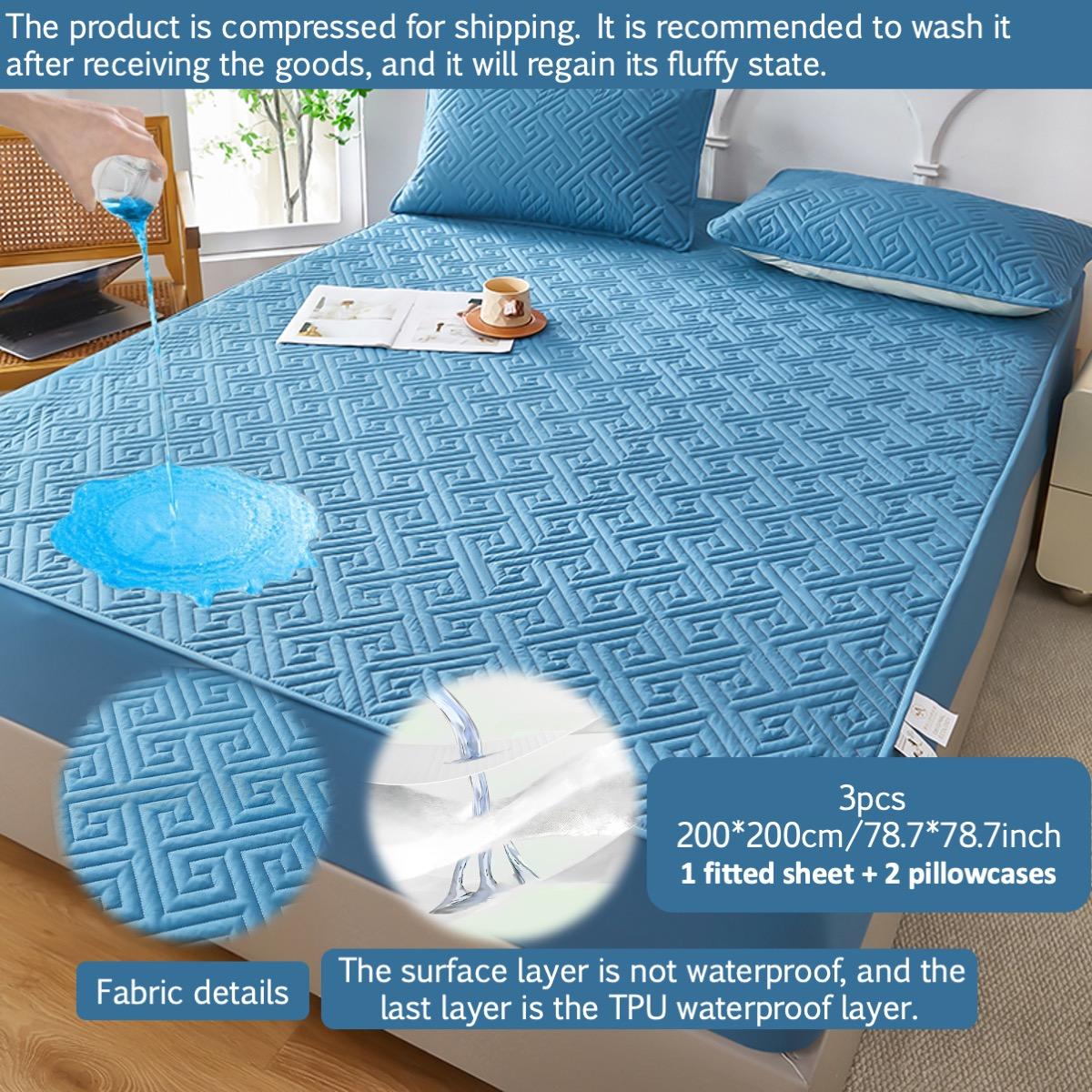 2pcs/3pcs Waterproof Mattress Protector Set, Waterproof Mattress Cover, for Queen/King Beds, Deep Pocket Fits 6"-18" Mattress, Noiseless, Soft, Breathable, Stain-Resistant & Machine Washable, Ideal for Homes with Kids, Pets or Elderly