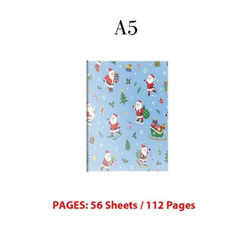 Playful Blue-Toned Christmas Pattern Notebook, Double-Sided Print with Vivid Santas, Christmas Trees, Holly, Gift Boxes, Candy Canes, Snowflakes & Stockings, Multiple Specifications Available, Ideal for Office Daily Note-Taking & Festive Casual Use