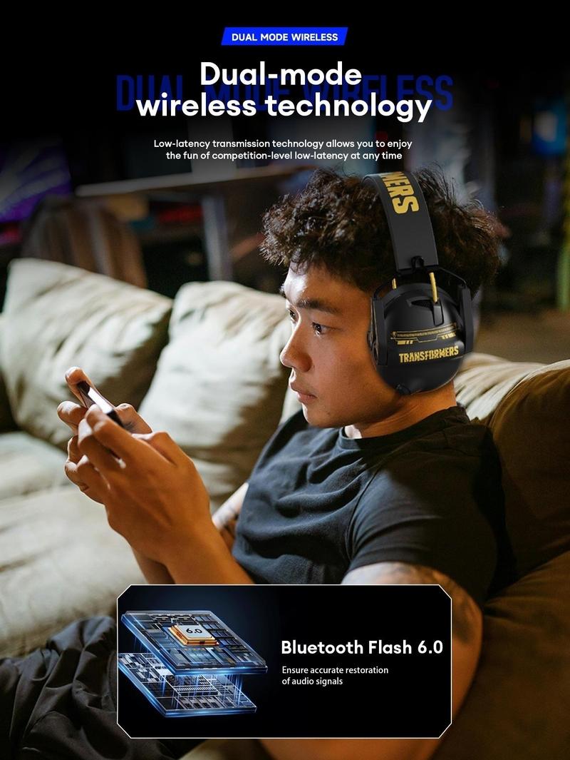 TRANSFORMERS G03 Wireless Gaming Headset with 2025 Bluetooth 6.0, Protein Leather Ear Caps for Excellent Sound Insulation, Multi-Function Button for Easy Control, Retractable High-Sensitivity Microphone, High-Performance Gaming Headphones