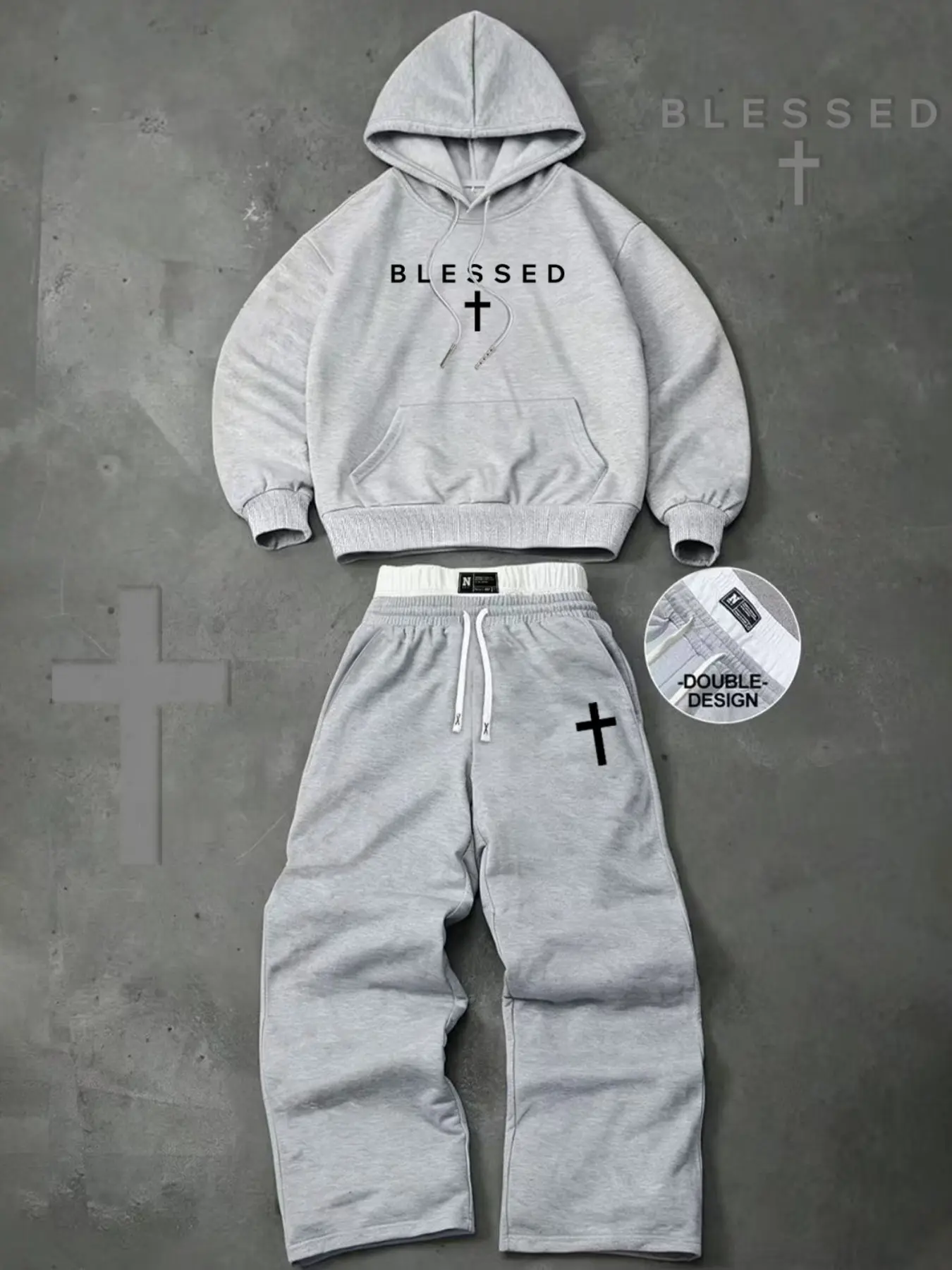 Men's Letter Cross Pattern Print Set, Versatile Hoodie + Loose-Fit Pants, Y2K Fashion, 2-Piece Casual Suit