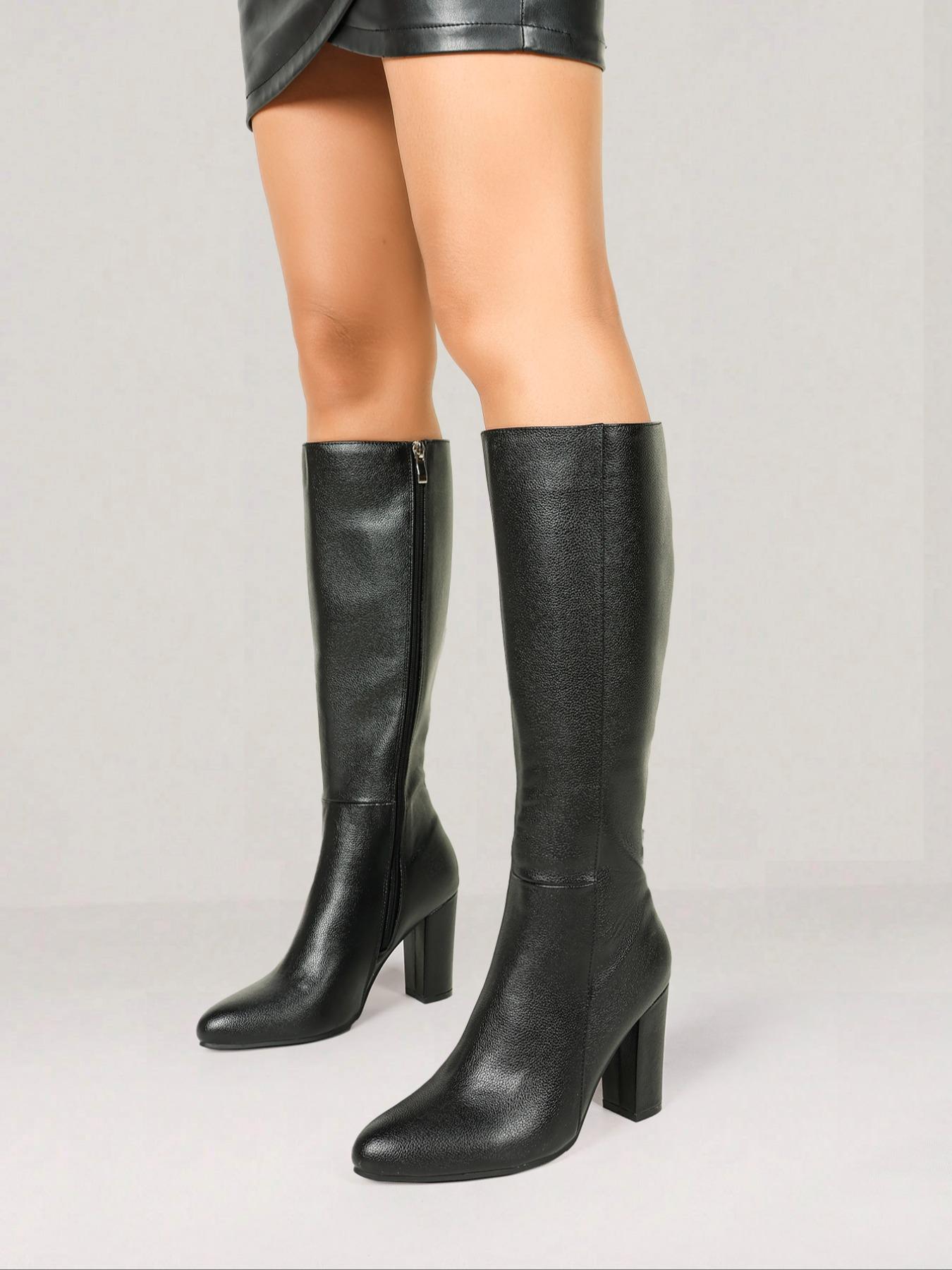 Women's High Heel Knee-High Boots, Elegant Boots, PU Leather Zipper Pointed Toe, Fall & Winter Fashion, Comfortable and Stylish, Perfect for Casual Wear