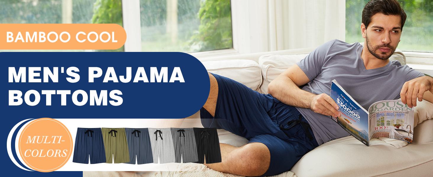 BAMBOO COOL Men's Classic Bamboo Pajama Set - 2-Pack Athletic Casual Fitness Bottoms, Plain Fabric Lounge Sleep Shorts with Pockets, Soft Breathable Elastic-Fitted Nightwear