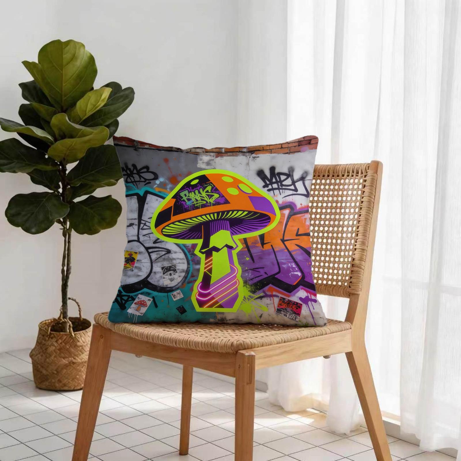 Lightning Mushroom Pattern Pillowcase and Cushion, Soft Polyester Home Decor, Sofa and Bed Headrest, Moving and Holiday Gift