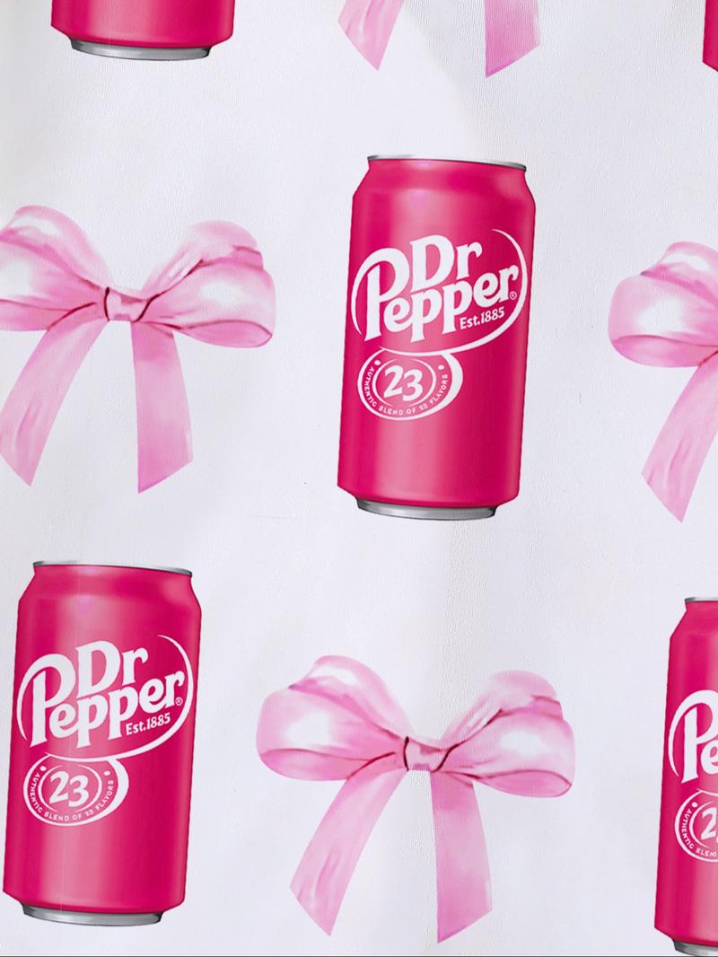 Dr Pepper Soda Bottle Bow Print Long Sleeve Pajama Set, Comfortable Fireproof Sleepwear, Loungewear, Fall Winter Home Wear, 2 Piece Set