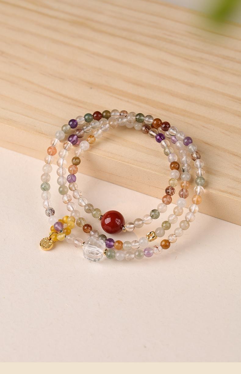 [Multi Treasure Blessing] crystal bracelet, black gold super seven white crystal golden tiger eye red agate, unisex, daily wear gift, natural stone mix, all round good luck wealth blessing symbol