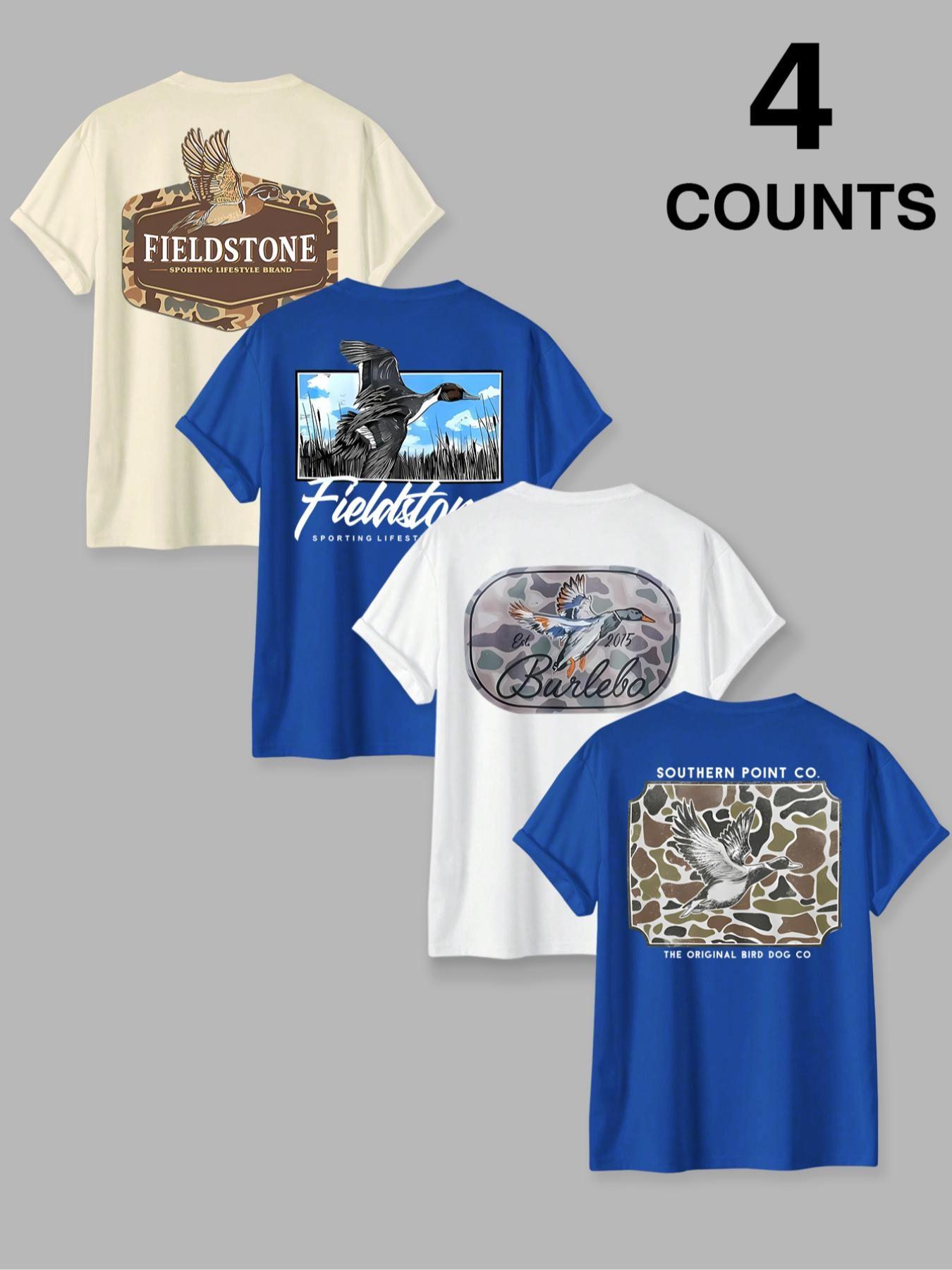 Men's 4 Pack Duck Hunting Graphic T-Shirts, Outdoor Sporting Lifestyle Tees, Casual Fitted Short Sleeve Shirts for Hunting & Daily Wear