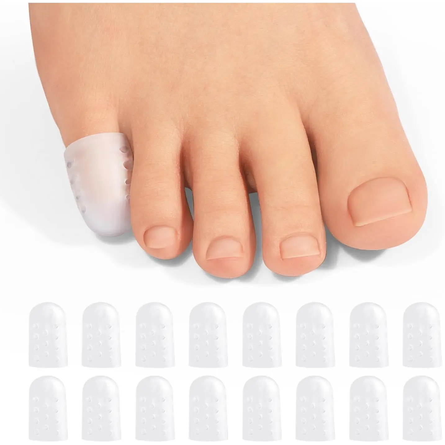 Gel Pinky Toe Caps, 16 Pack Toe Protectors for Women, Silicone Toe Covers Sleeves for Men, Blisters, Corns, Friction Pain Relief (Breathable, Pinky)