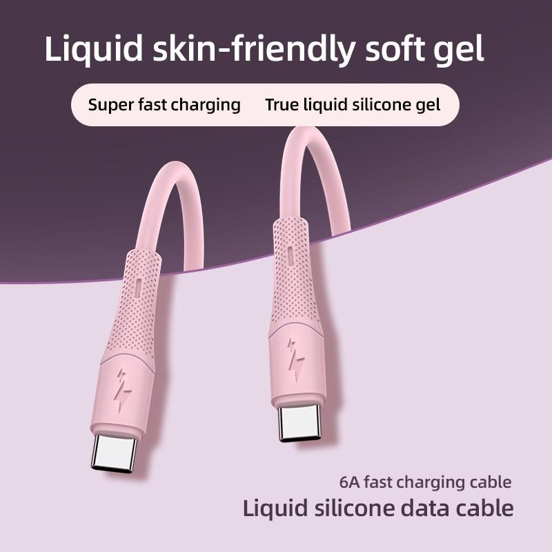 60w Dual Type-C Fast Charging Cable, Liquid Silicone Quick Charge Line for iPhone 17/16/15 Series, Samsung Xiaomi Huawei Phones