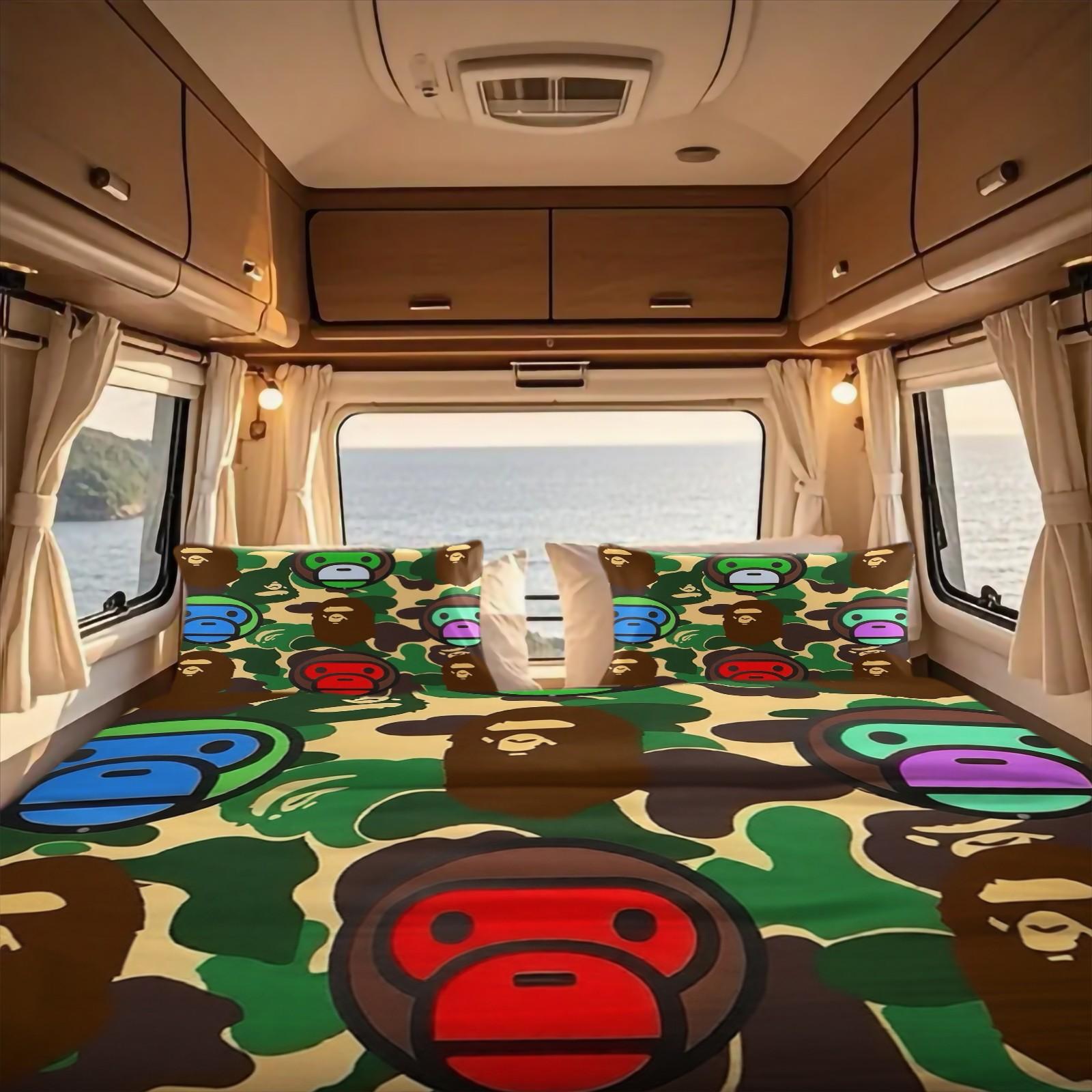 BAPE Ape Head Print Duvet Cover Set,Includes 1 Duvet Cover and 1-2 Pillowcases,Military Camouflage Bedding Set,Suitable for Boys and Teenagers Whimsical Room Decor