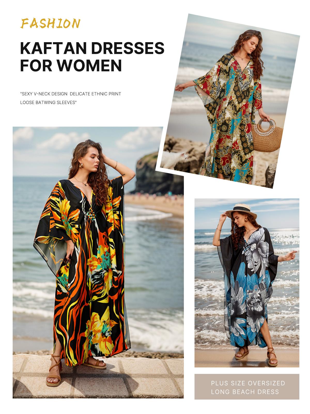 Bsubseach Women Ethnic Print Kaftan  Dress Plus Size Swimsuit Cover Up,Mrs. Roper Kaftan ，Swimsuit，bubu，mumu，Casual Womenswear Boho Caftan Baggy