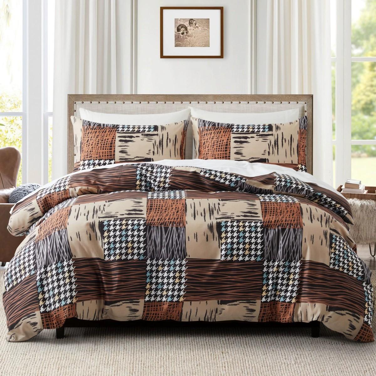 2D Patchwork Texture Bedding Set 3 Piece, Soft Breathable Comfort, Warm Anti-Pilling, All Seasons, Bedroom Decor