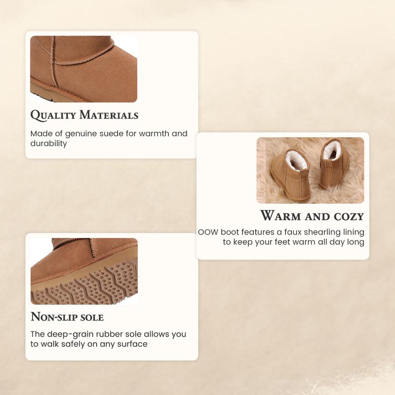OOW Ankle Mini Boots for Women Genuine Suede Faux Fur Resistant WarmSnow Boots Indoor & Outdoor Trending Boots & Comfortable Women's Ankle Boots