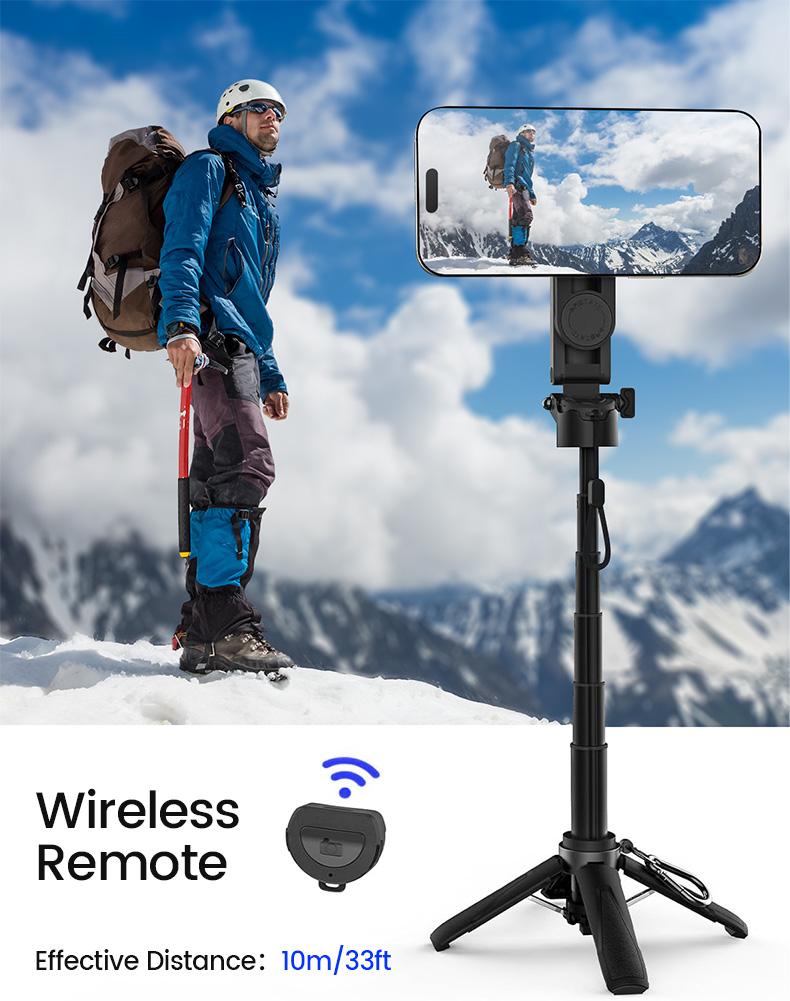 Lamicall Magnetic Phone Tripod & Selfie Stick with Remote – Foldable Travel Stand, 360° Rotation, Compatible with iPhone & Android