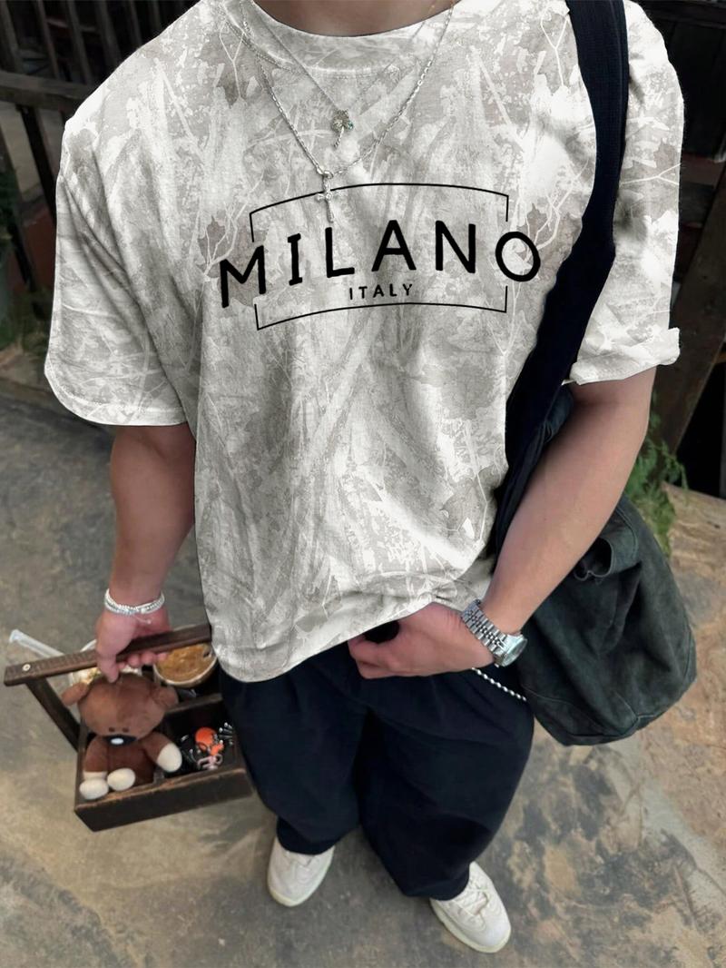 Unisex's Regular Fit All Over Print Short Sleeve Tee, Casual Streetwear T-shirt for Summer, Unisex Top for Daily Wear, Man