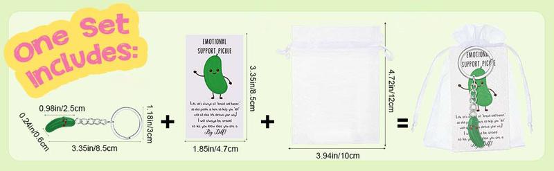 12 Sets Pickle Design Keychain Valentines Emotional Support Keychain for Office Classroom Exchange Gifts Party Favors with Positive Card Employee Appreciation Gift Encouragement Gift for Family Friends Inspirational Thank You Gift