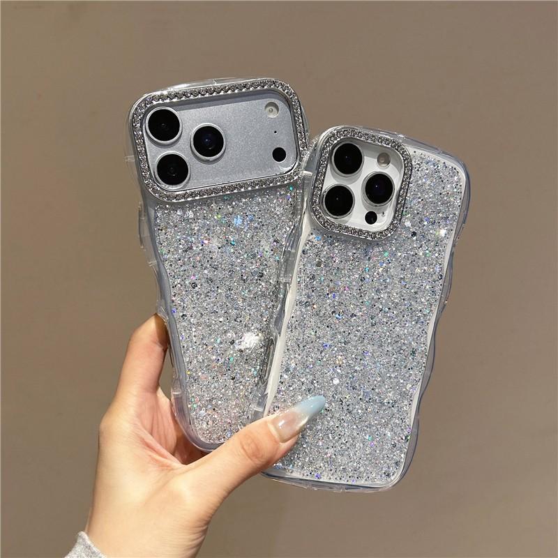 Water Ripple Glitter Phone Case for iPhone 13/14/15/16/17 Pro/Pro Max/Plus, featuring a luxurious sparkling diamond design, fashionable protective cover with unique style, ideal for daily use and device protection.