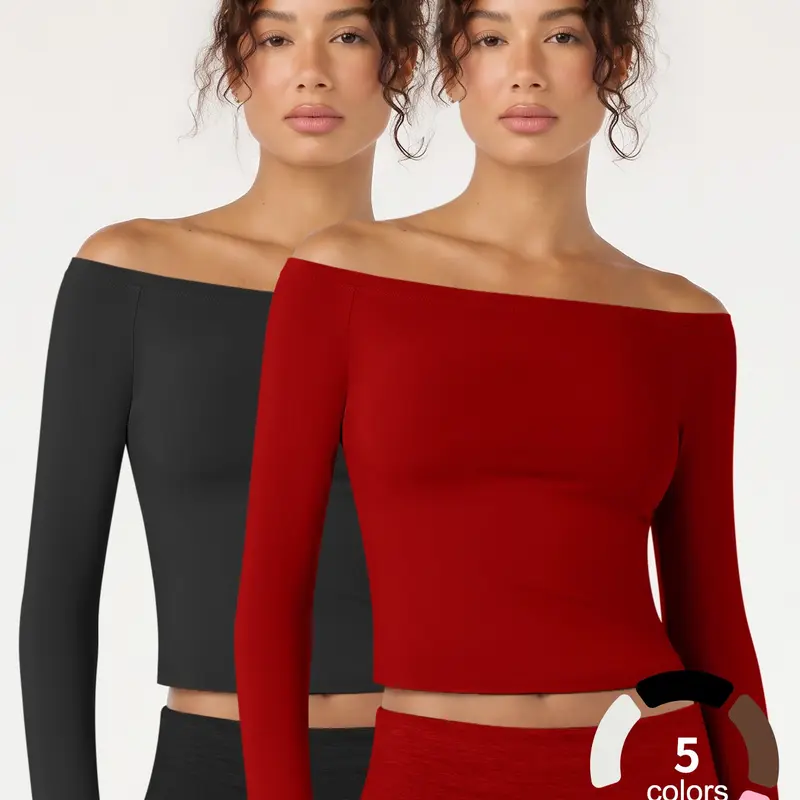 1/2/3PCS Women Off Shoulder Long Sleeve Yoga Tops Slim Soft Shirts Casual Workout Sports Gym Top Activewear Tee