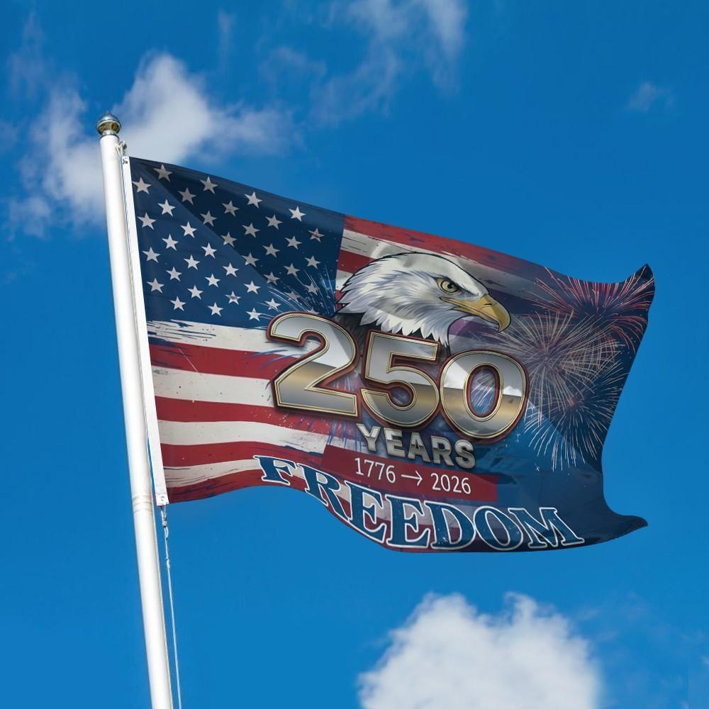 Usa 250th Anniversary Flag, 1776-2026 Independence Day Party Banner, Bald Eagle Freedom Text Design, Wall Mounted Celebration Decor