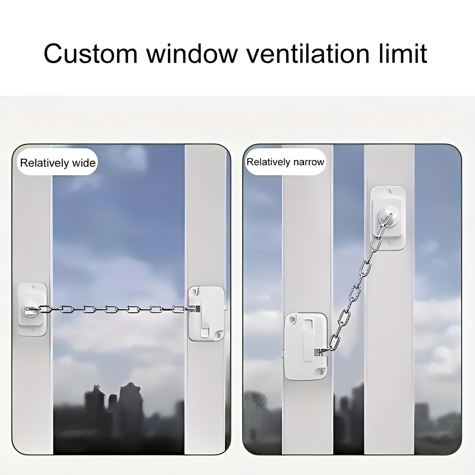 Adjustable Safety Vent Window Lock, Self-Adhesive Window Restrainer, Home Office Hotel Apartment Hardware, Includes Screws