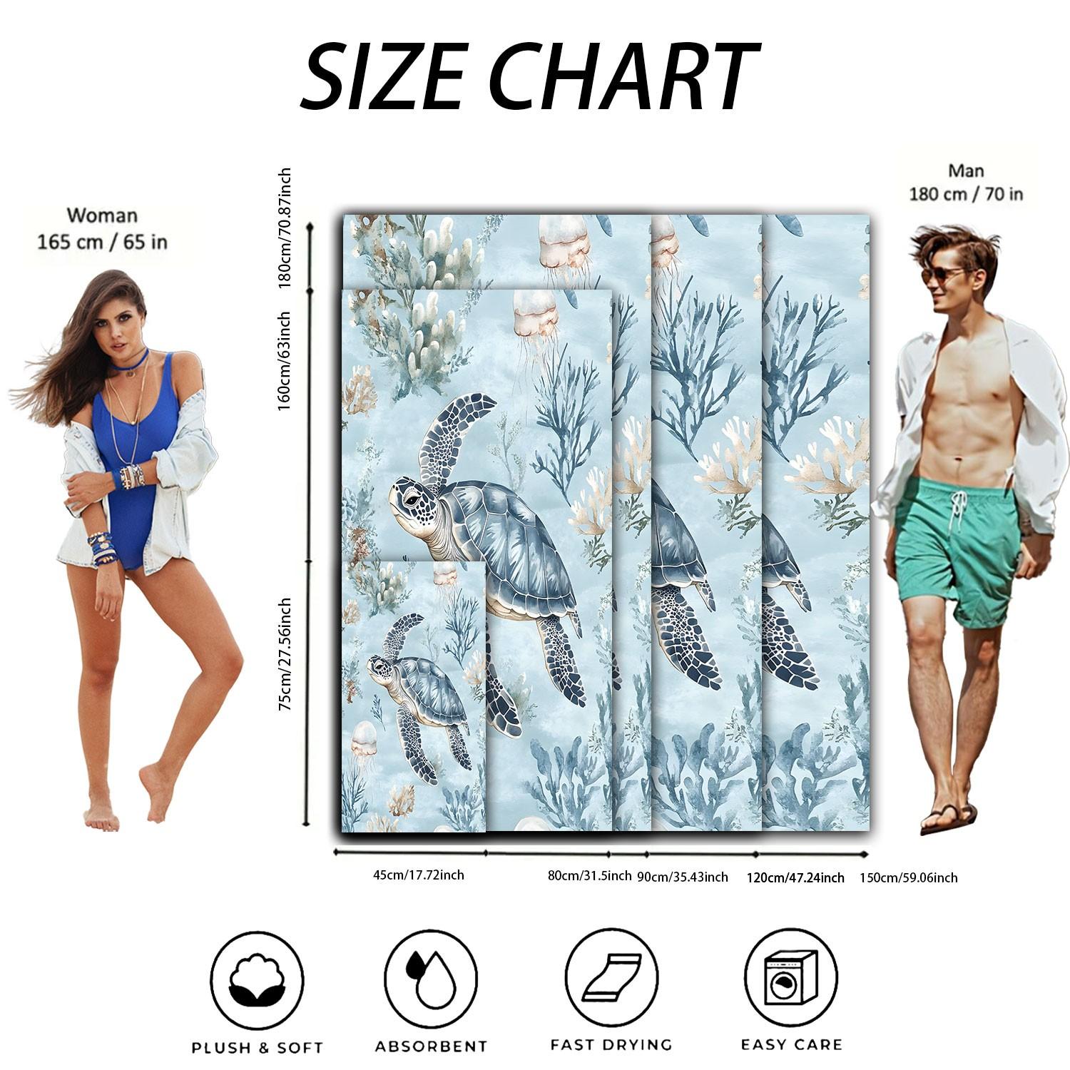 Ultra Soft Quick-Dry Beach Towel, Turtle Pattern Microfiber Bath Towel, Essential for Vacation, Pool, Gym, Summer, Perfect Gift