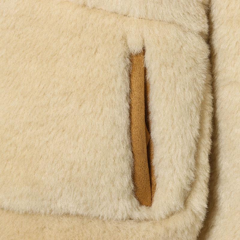 Women's Two-Sided Jacket Camel Wool & Cream Faux Fur, Stand Collar with Pockets, Vintage Winter Layered Fashion Coat Outerwear