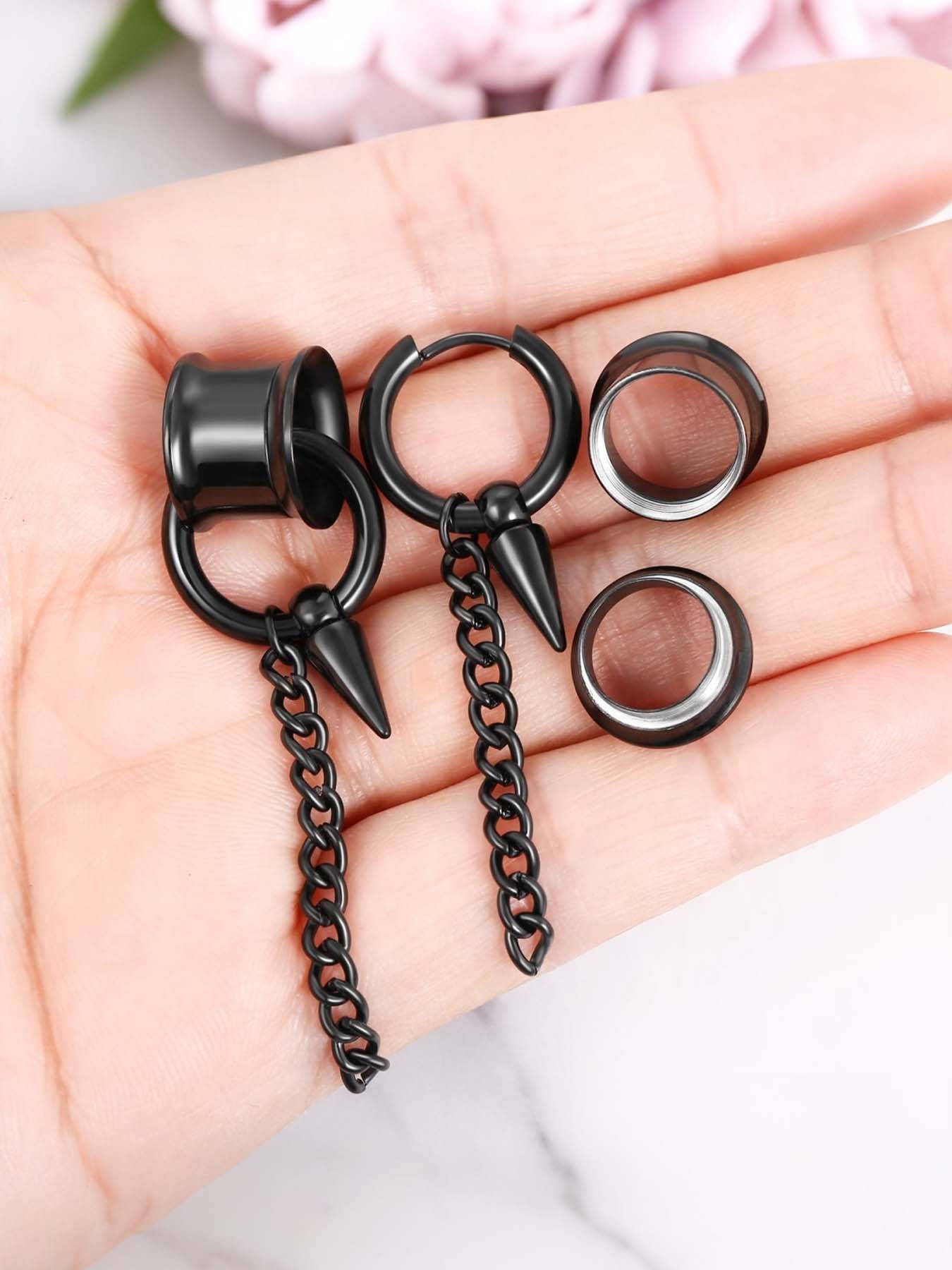 2 Pcs Stainless Steel Dangle Gauges, 6mm-20mm Ear Tunnels Plugs Expander Plugs Stretcher Piercing Body Jewelry for Men Women