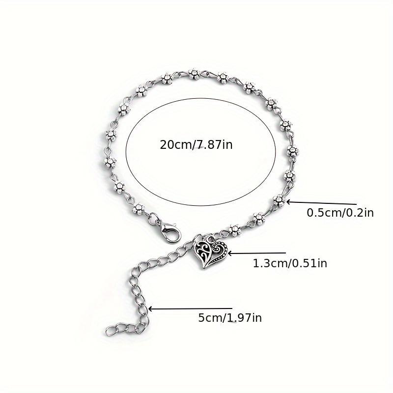 Women's Silvery Stainless Steel Bohemian Ankle Bracelet - Hollowed Plum Blossom Flowers, Love Heart Designs, Tassel Foot Chain - Casual Female Costume Jewelry for Birthday Gift, Beach Party