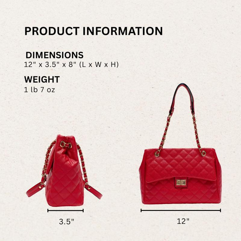 Shirley Women's Quilted Chain Crossbody Tote Bag – Affordable Vegan Leather, Classic Flap Shoulder Bag for School and Work – Stylish Everyday Tote, Perfect Gift for Women in Multiple Colors