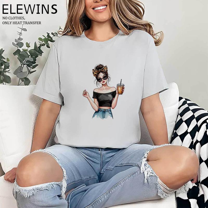 6Pcs Coffee Girl Hot Stamping DTF Transfer Film DIY Material for Tshirt Hoodie Jeans Backpack Pillow Machine Washable Heat Transfer Vinyl for Men Women DIY Craft Supplies