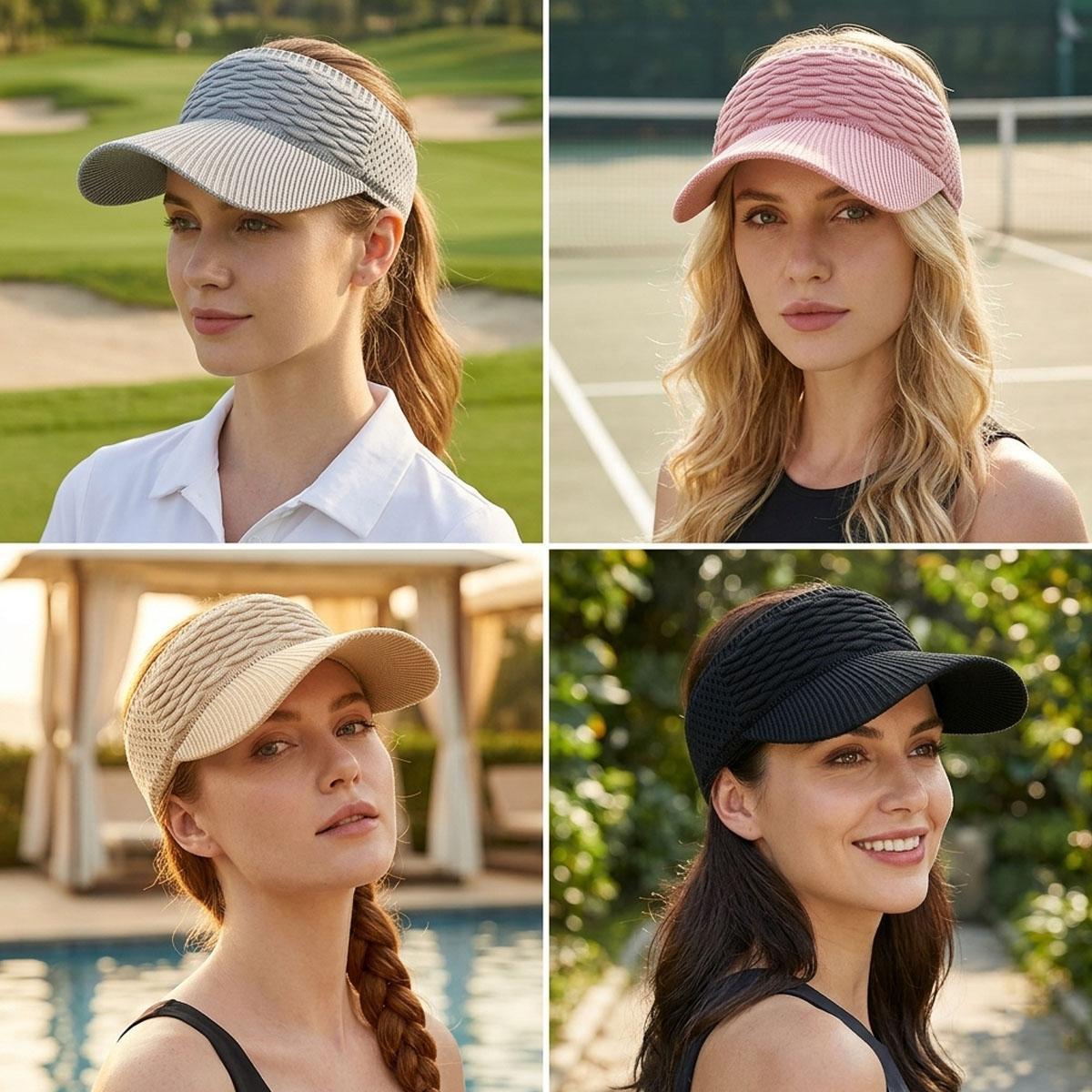 4-Piece Set Women's Outdoor Sports Baseball Cap Open-Top Sun Hat Sun Protection Hat 6 Color Options