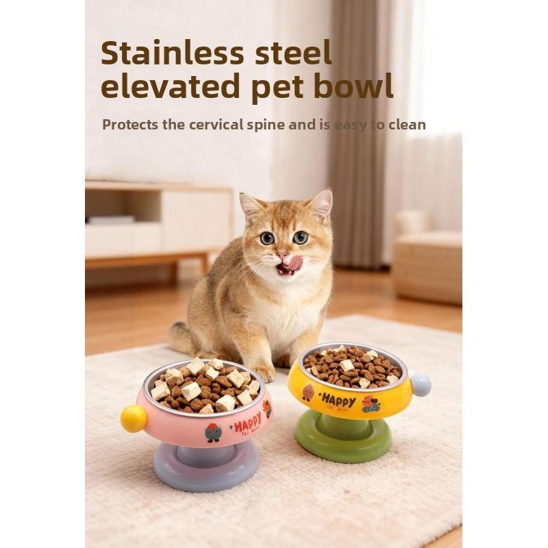 2-Pack Pet High-Booth Bowls, Stainless Steel Cat Bowl Dog Bowl Food Bowl, Cervical Protection Anti-Tip Water Bowl, Pet Supplies