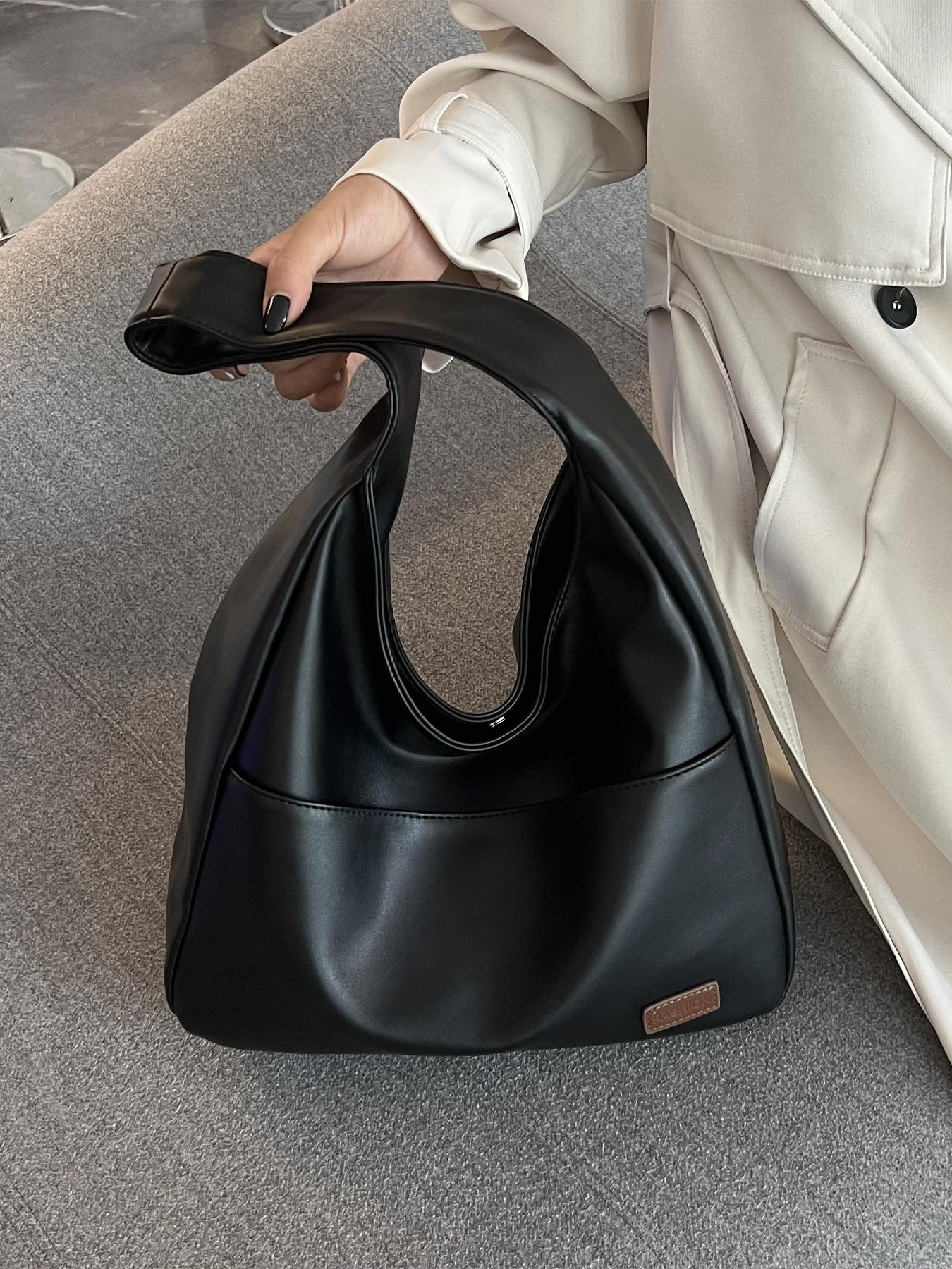 Trendy Solid Color Letter Patched Large Capacity Tote Bag, Minimalist Magnetic Closure Corduroy Shoulder Bag, Women's Dumpling Bag For Daily Used, Corduroy Hobo Bag