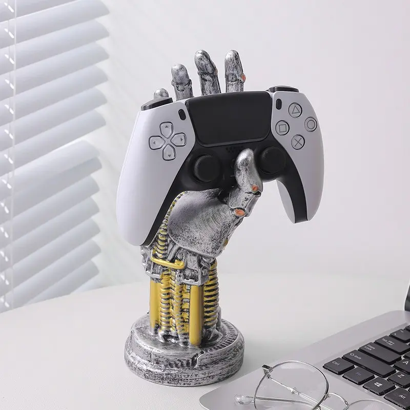 1 Pc Futuristic Cyberpunk Mechanical Arm Statue, Multi‑Purpose Game Controller Holder and Headphone Stand, Cool Desktop Decorative Sculpture for Gaming Setup, Ideal Gift Choice for Male Gamers on Halloween and Christmas Holiday Gifting