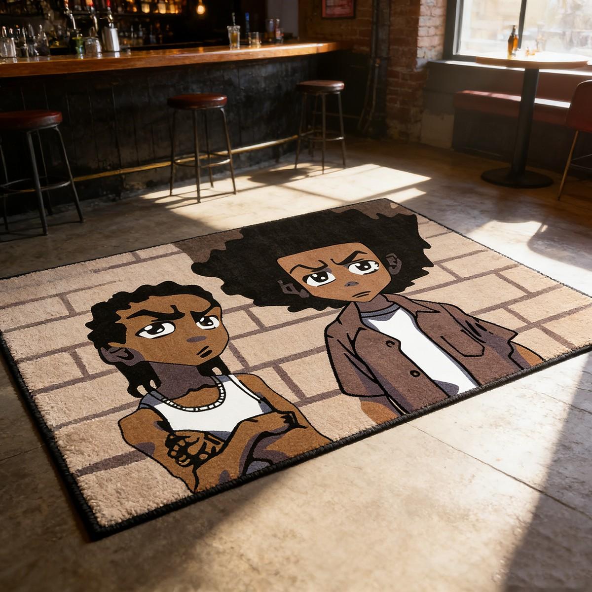 The Boondocks Anime Character Theme Carpet, American Street Style Living Room Mat, Retro Animation Bedroom Bedside Rug, Anti-Slip Durable Studio Decor