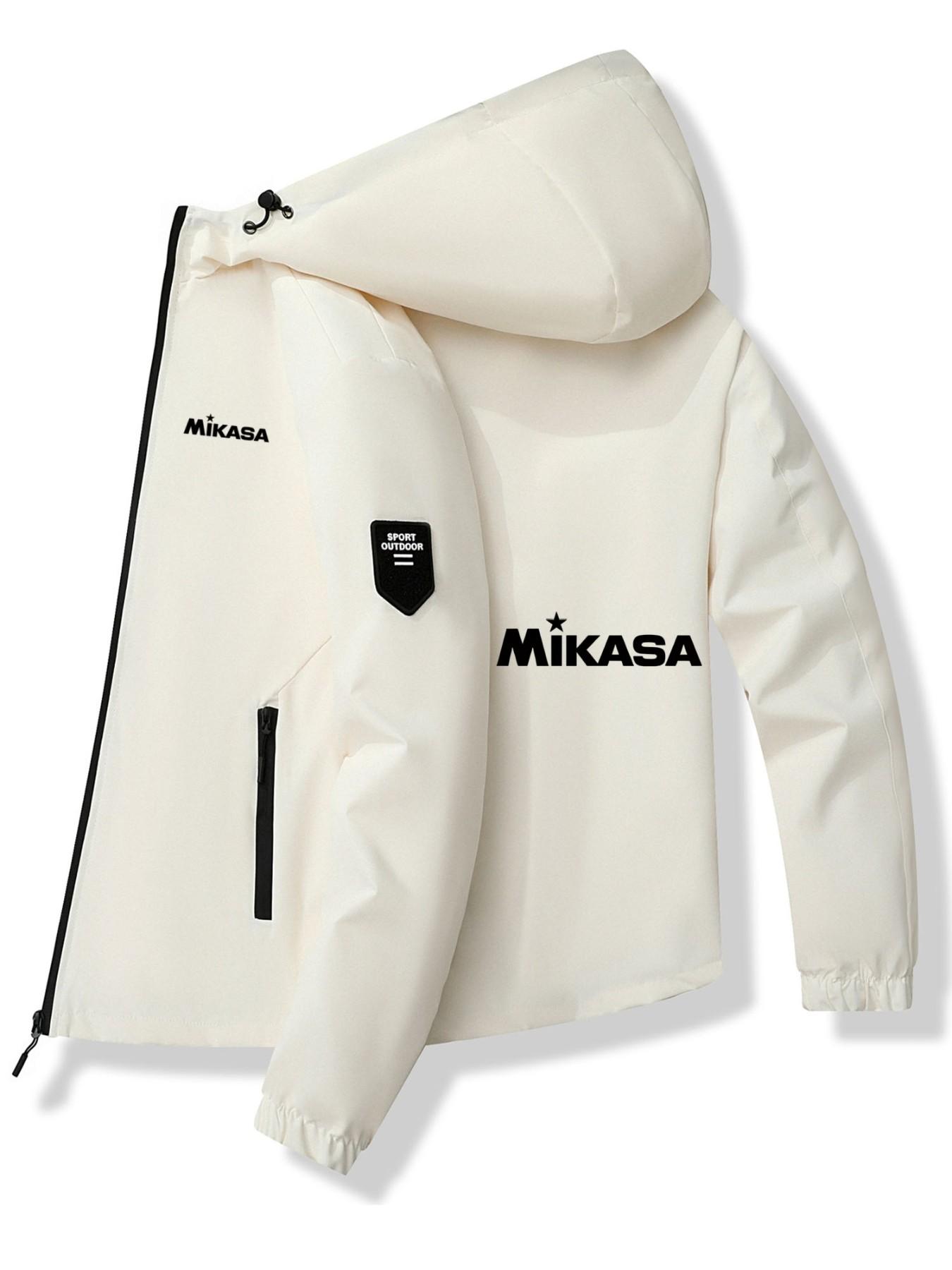 Star Letter Hooded Jacket, Polyester Fabric, Bold Print, Casual Slim Fit, Spring & Fall Fashion, Trendy Daily Wear Outerwear