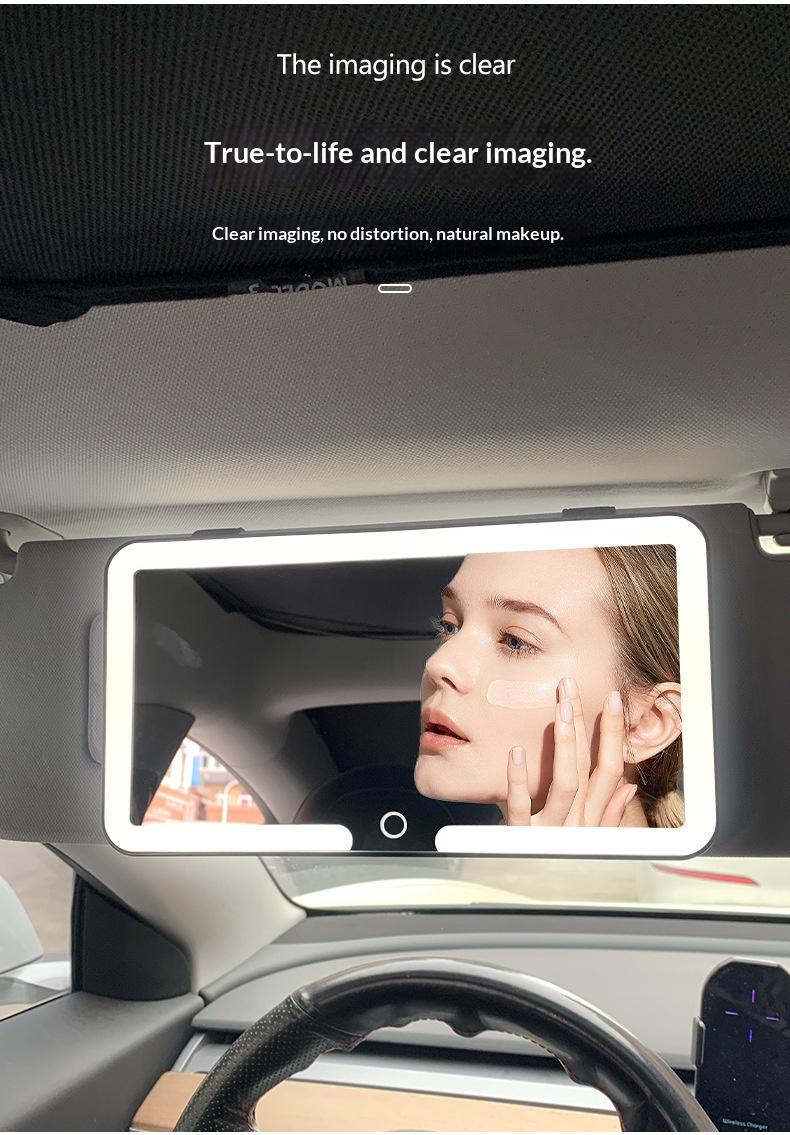 Car Sunshade Makeup Mirror, LED Touch Screen with Brightness Adjustment, Rechargeable HD Clear Makeup Mirror for Car Interior, Essential Car Accessory