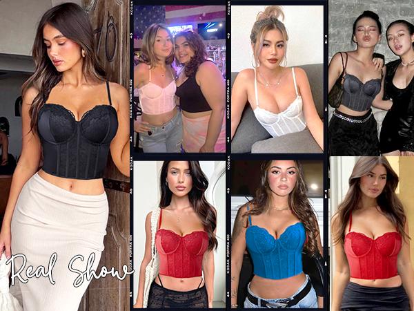 Avidlove Bustier Tops for Women V Neck Lace Bralettes with Underwired Corset Concert Crop Top